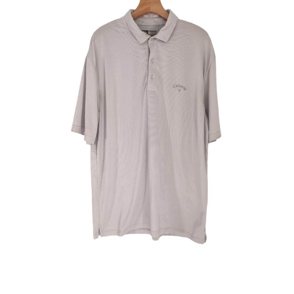 Callaway Golf Opti Dri Polo Shirt Gray White‎ Striped Stretch Mens Large EUC